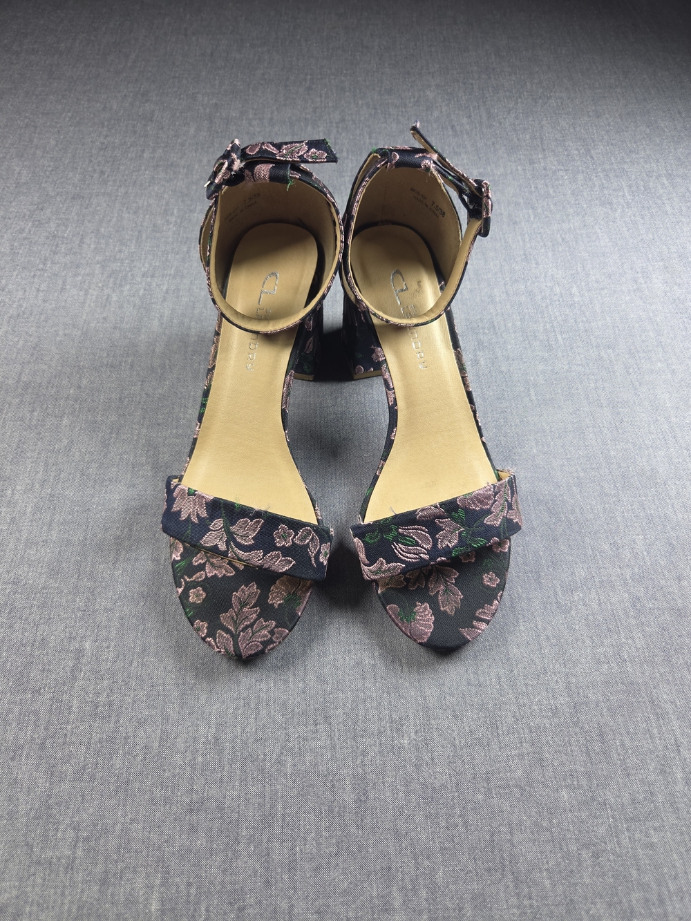 CL by Laundry Black Heels with Pink Floral Jacquard